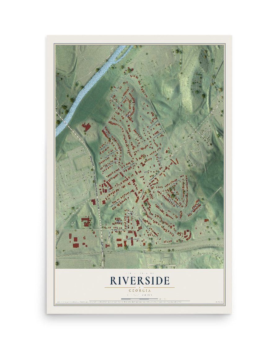 Riverside, Georgia map print, 12 x 18 in, print only