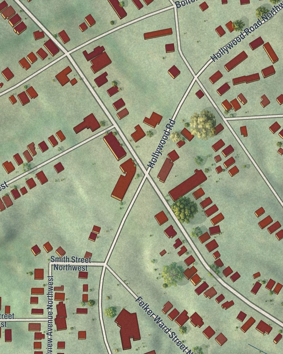 Close-up of Riverside streets on the map