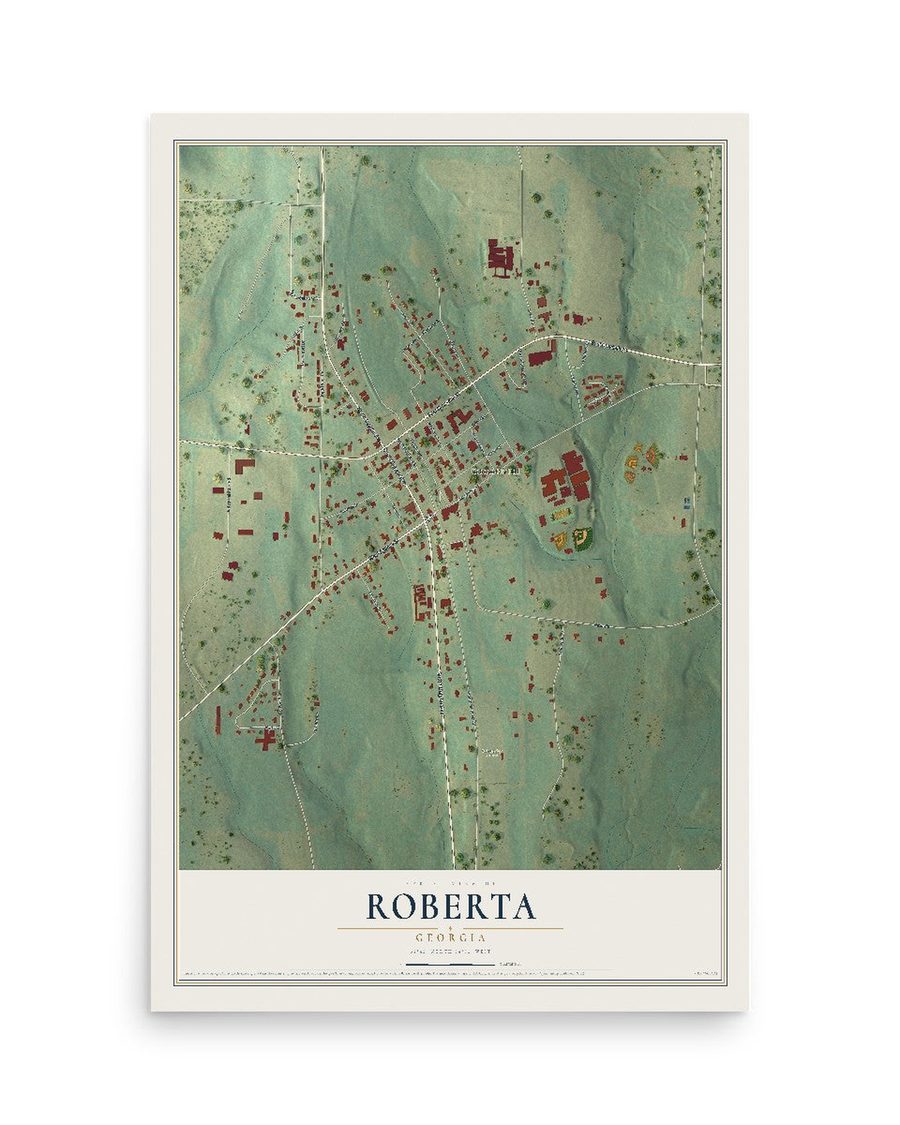 Roberta, Georgia map print, 12 x 18 in, print only