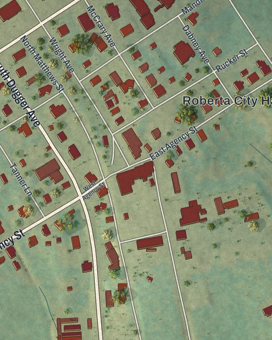 Close-up of Roberta streets on the map