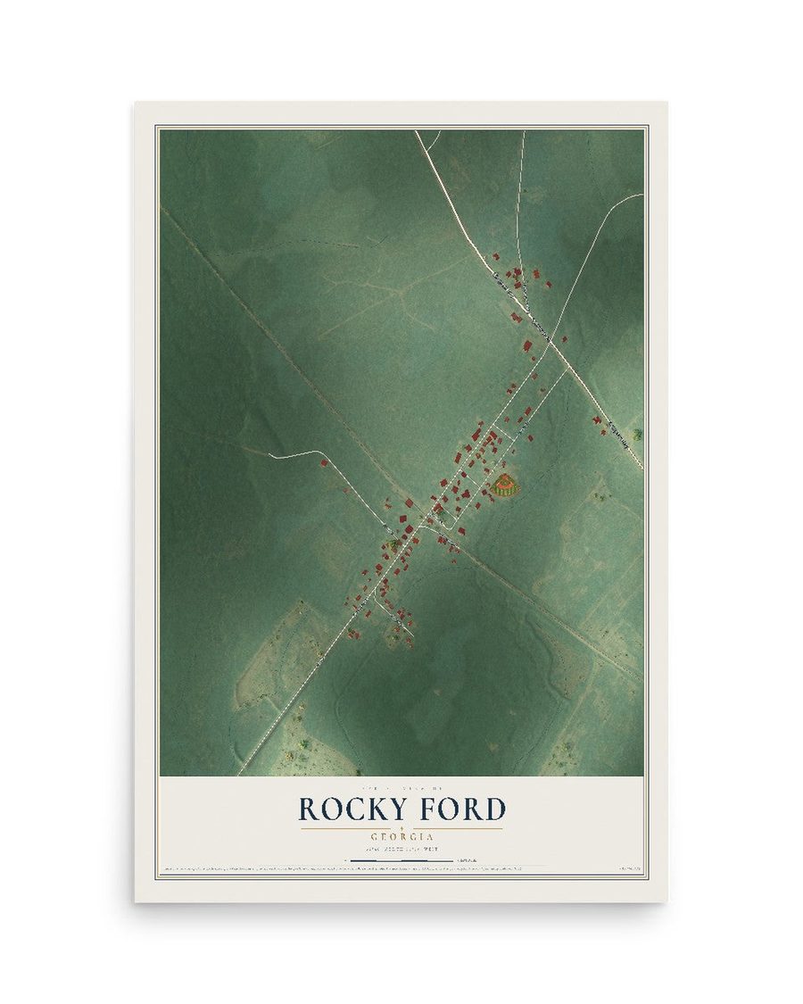 Rocky Ford, Georgia map print, 12 x 18 in, print only