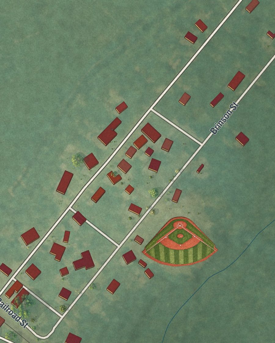Close-up of Rocky Ford streets on the map