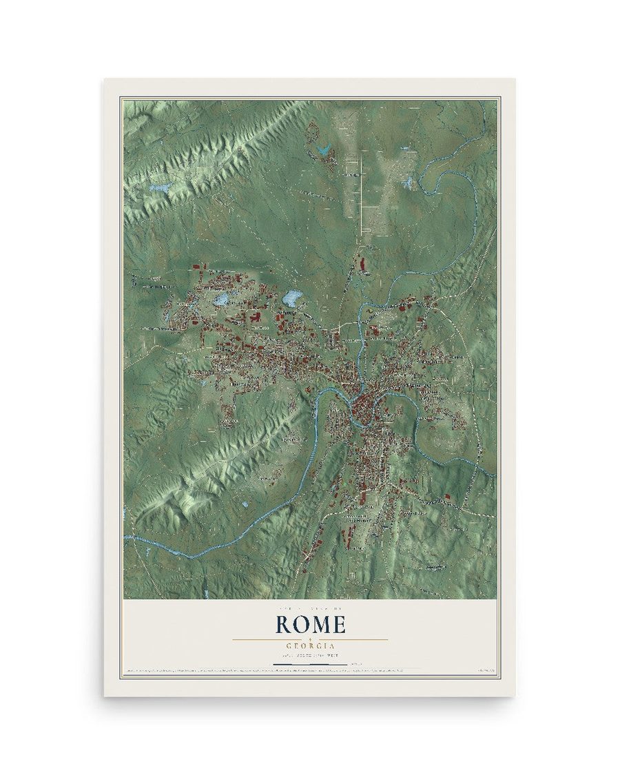 Rome, Georgia map print, 12 x 18 in, print only