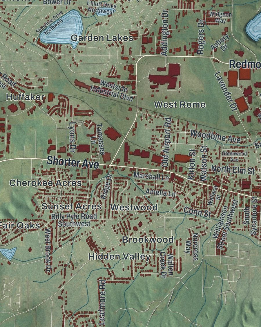 Close-up of Rome streets on the map