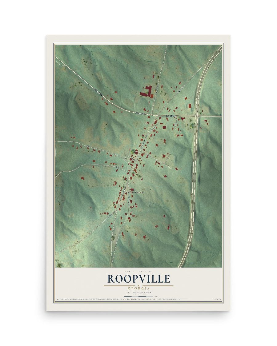 Roopville, Georgia map print, 12 x 18 in, print only
