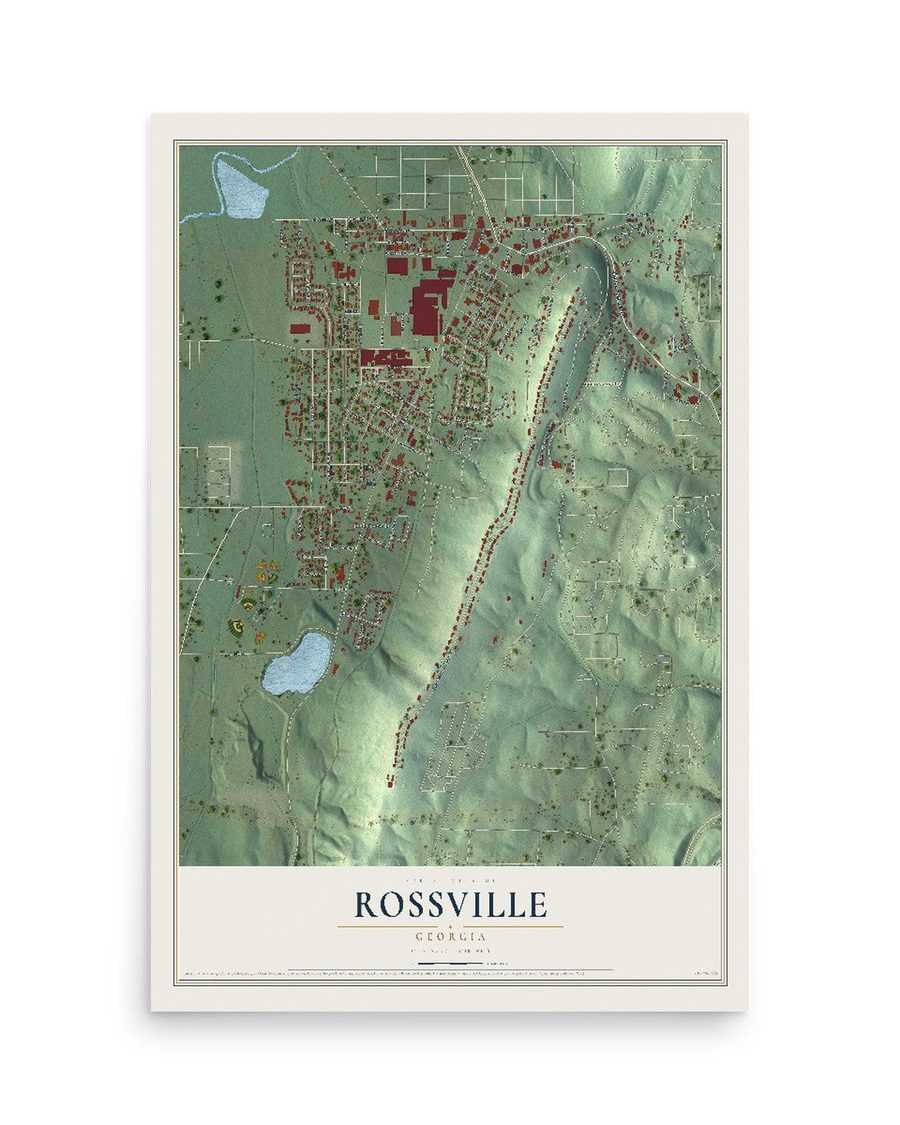 Rossville, Georgia map print, 12 x 18 in, print only