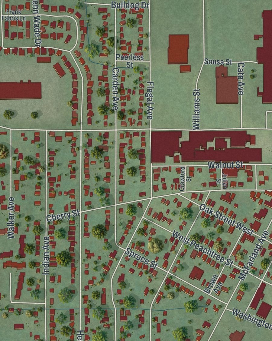 Close-up of Rossville streets on the map
