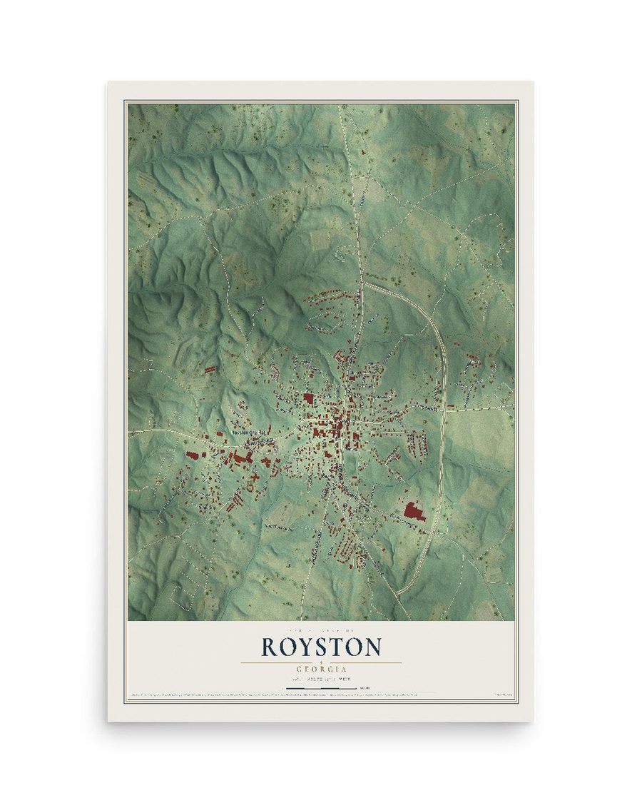Royston, Georgia map print, 12 x 18 in, print only