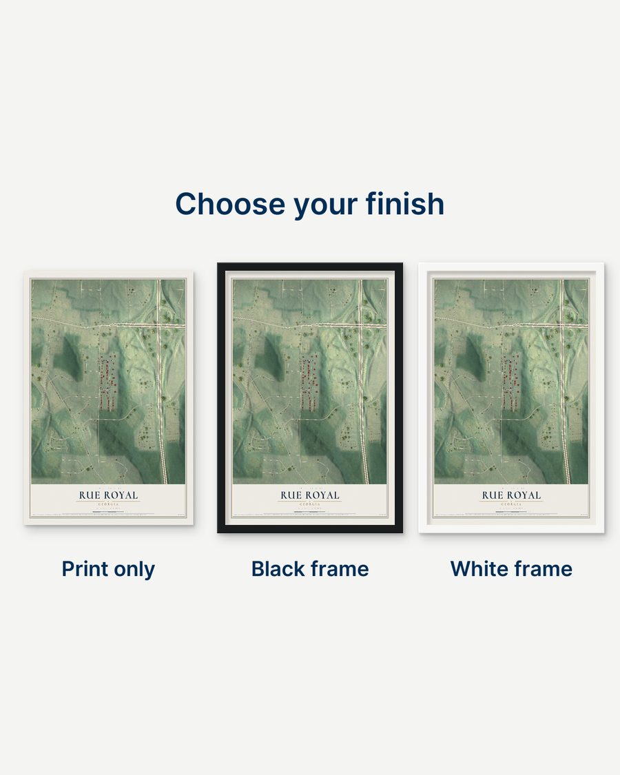 The Rue Royal, Georgia map as a print only, in a black frame and in a white frame