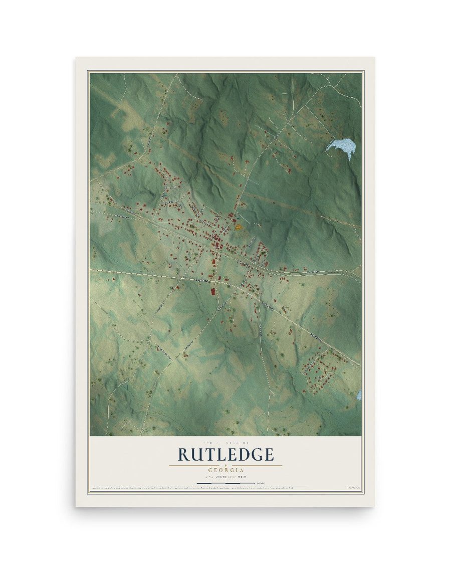 Rutledge, Georgia map print, 12 x 18 in, print only