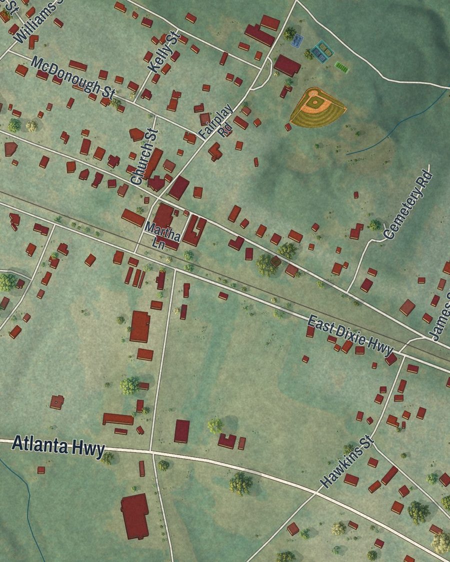 Close-up of Rutledge streets on the map