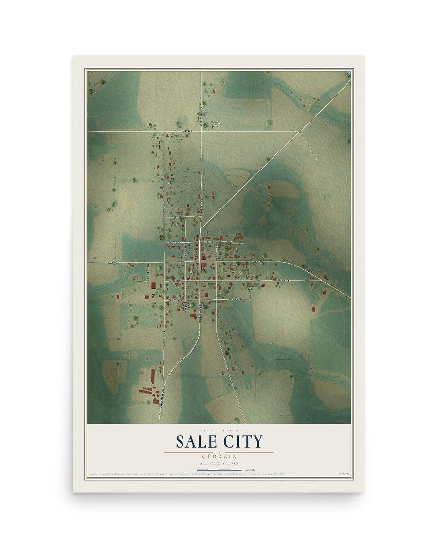 Sale City, Georgia map print, 12 x 18 in, print only