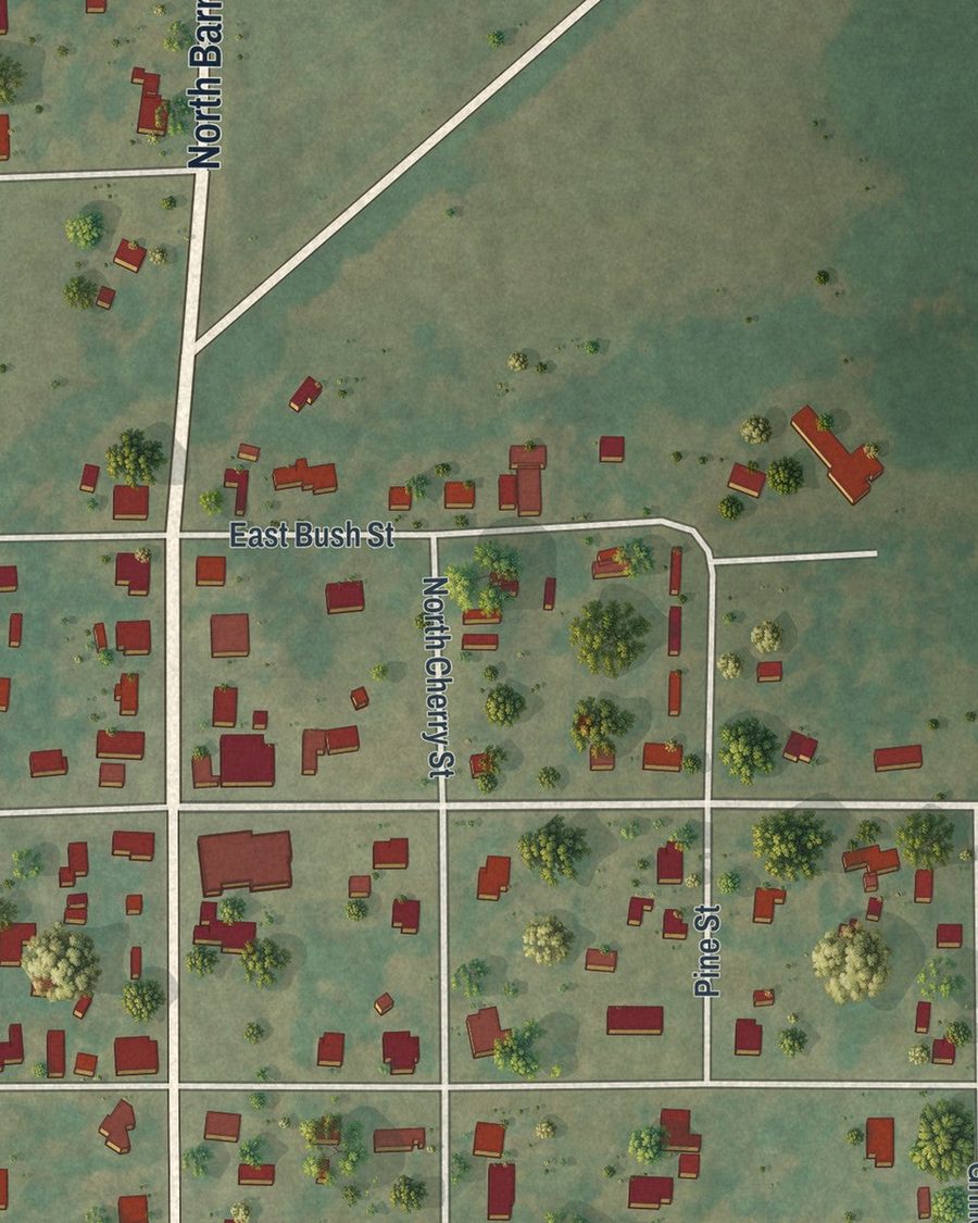 Close-up of Sale City streets on the map