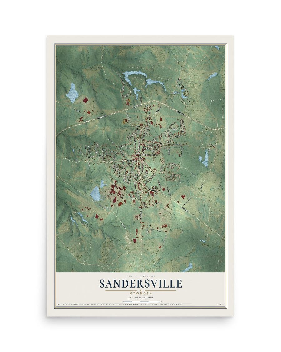 Sandersville, Georgia map print, 12 x 18 in, print only