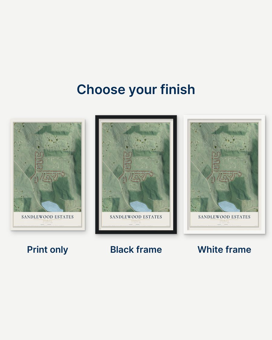 The Sandlewood Estates, Georgia map as a print only, in a black frame and in a white frame