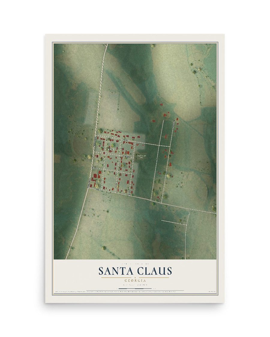 Santa Claus, Georgia map print, 12 x 18 in, print only