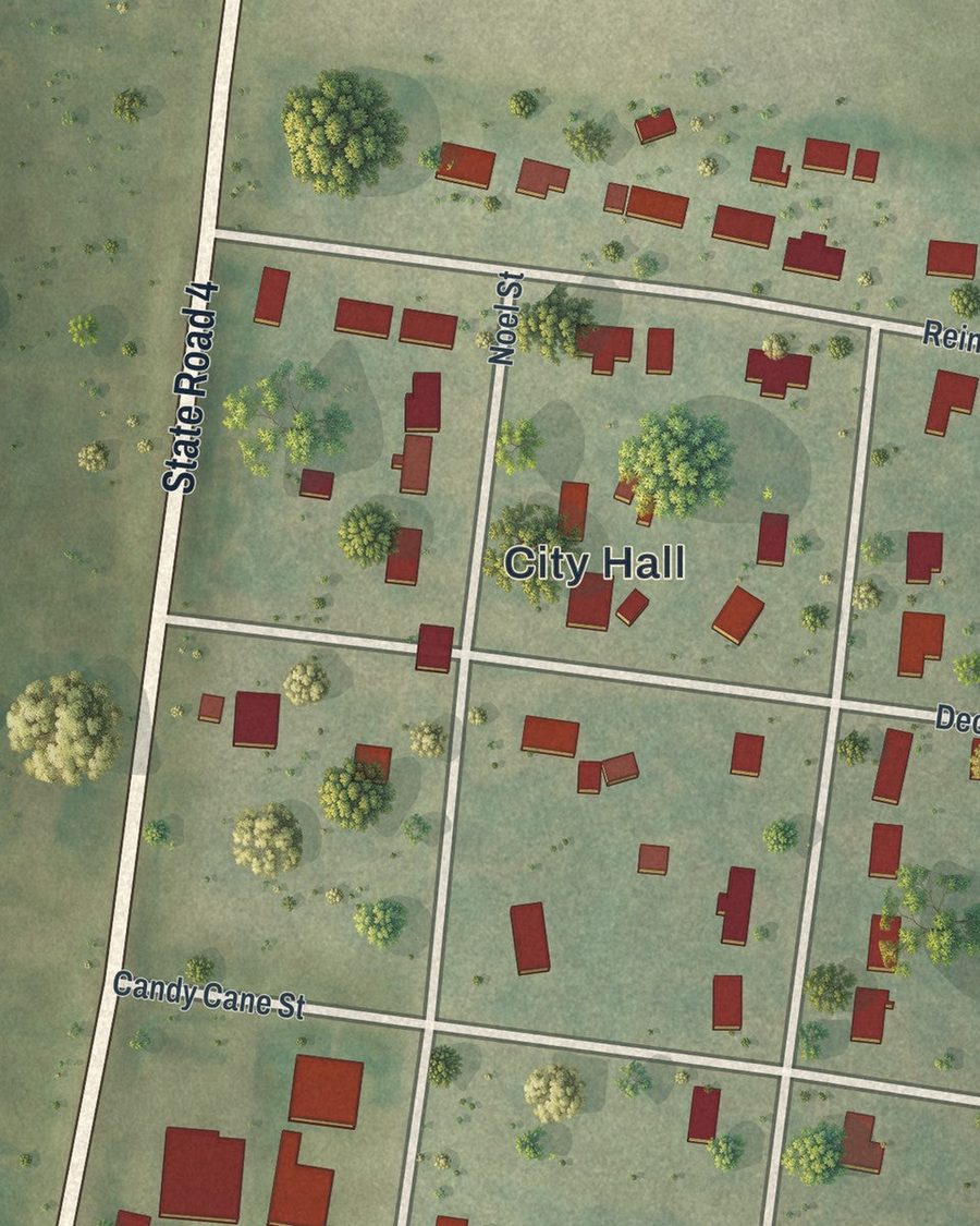 Close-up of Santa Claus streets on the map