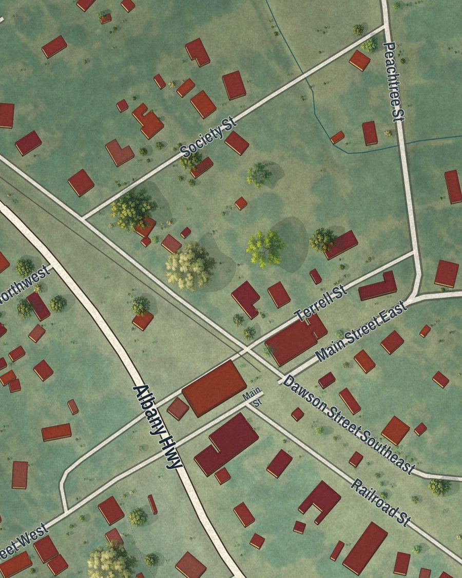 Close-up of Sasser streets on the map
