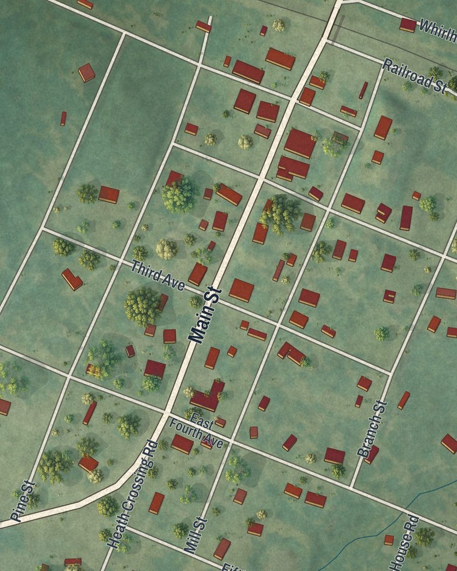 Close-up of Scotland streets on the map