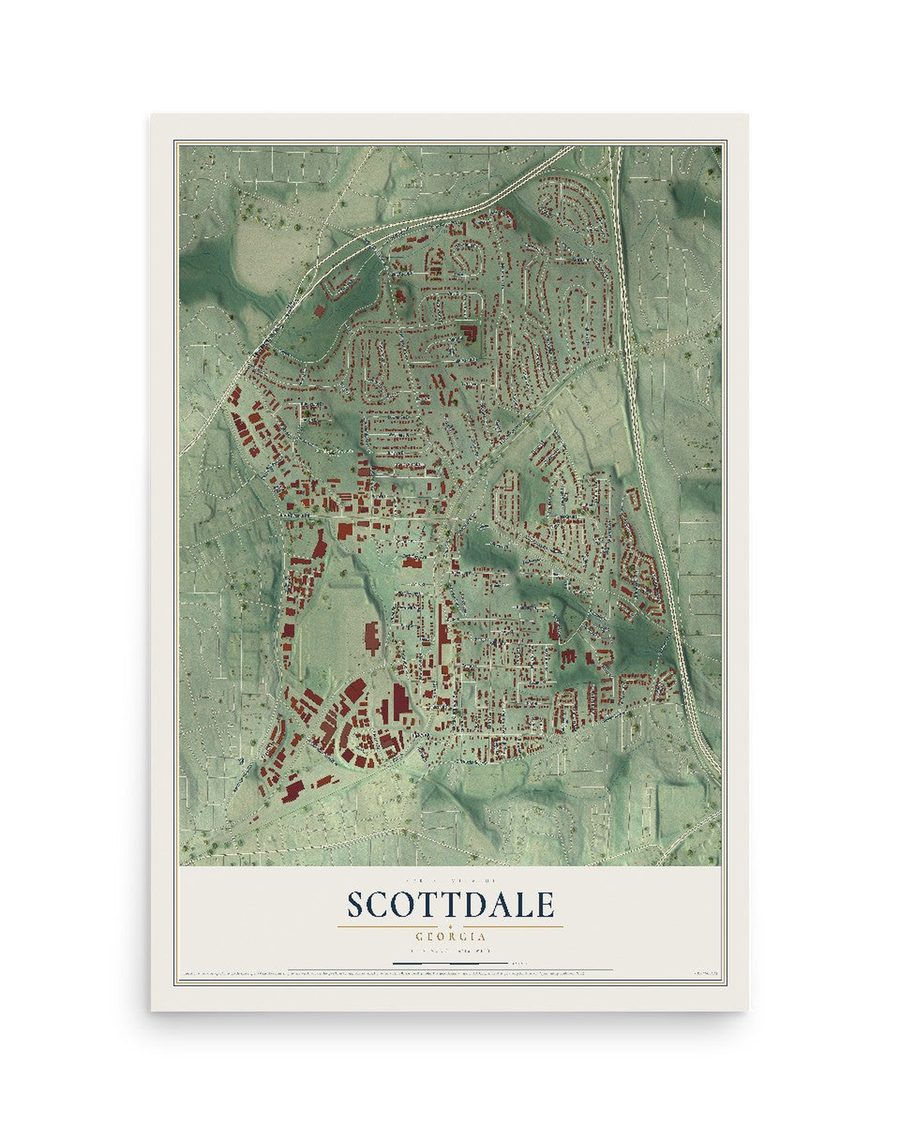 Scottdale, Georgia map print, 12 x 18 in, print only