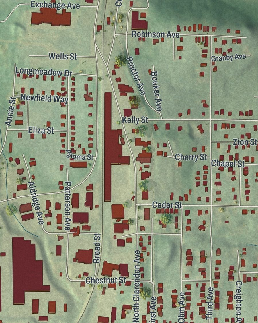 Close-up of Scottdale streets on the map