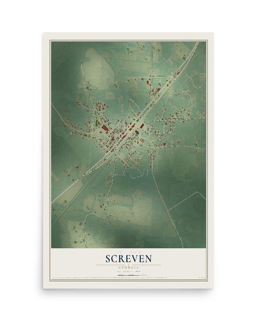 Screven, Georgia map print, 12 x 18 in, print only