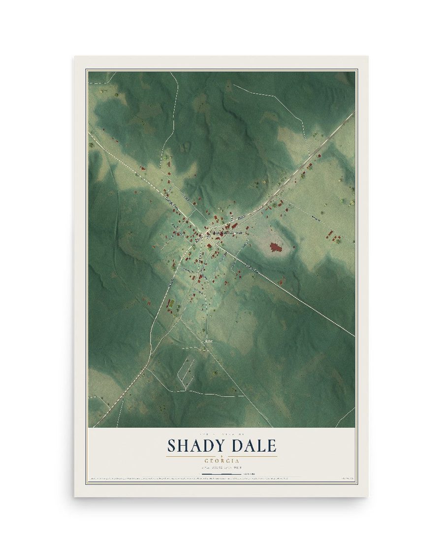 Shady Dale, Georgia map print, 12 x 18 in, print only