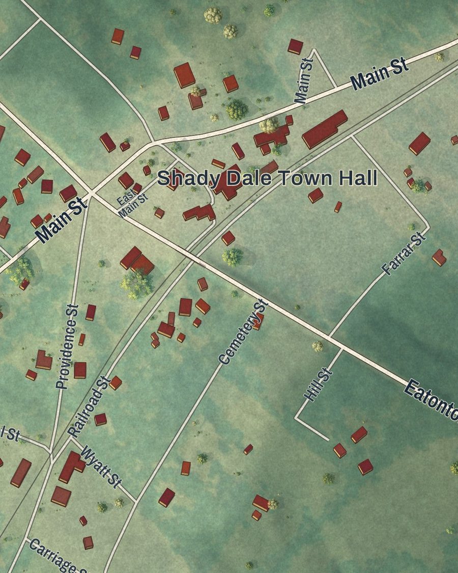 Close-up of Shady Dale streets on the map