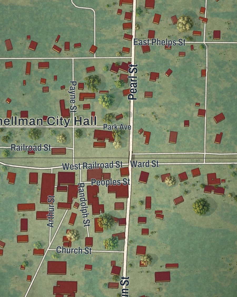 Close-up of Shellman streets on the map
