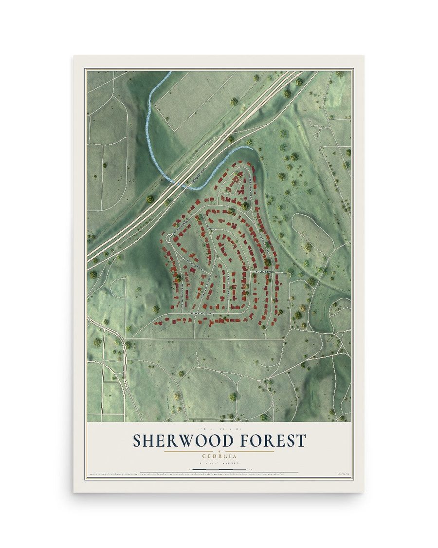 Sherwood Forest, Georgia map print, 12 x 18 in, print only