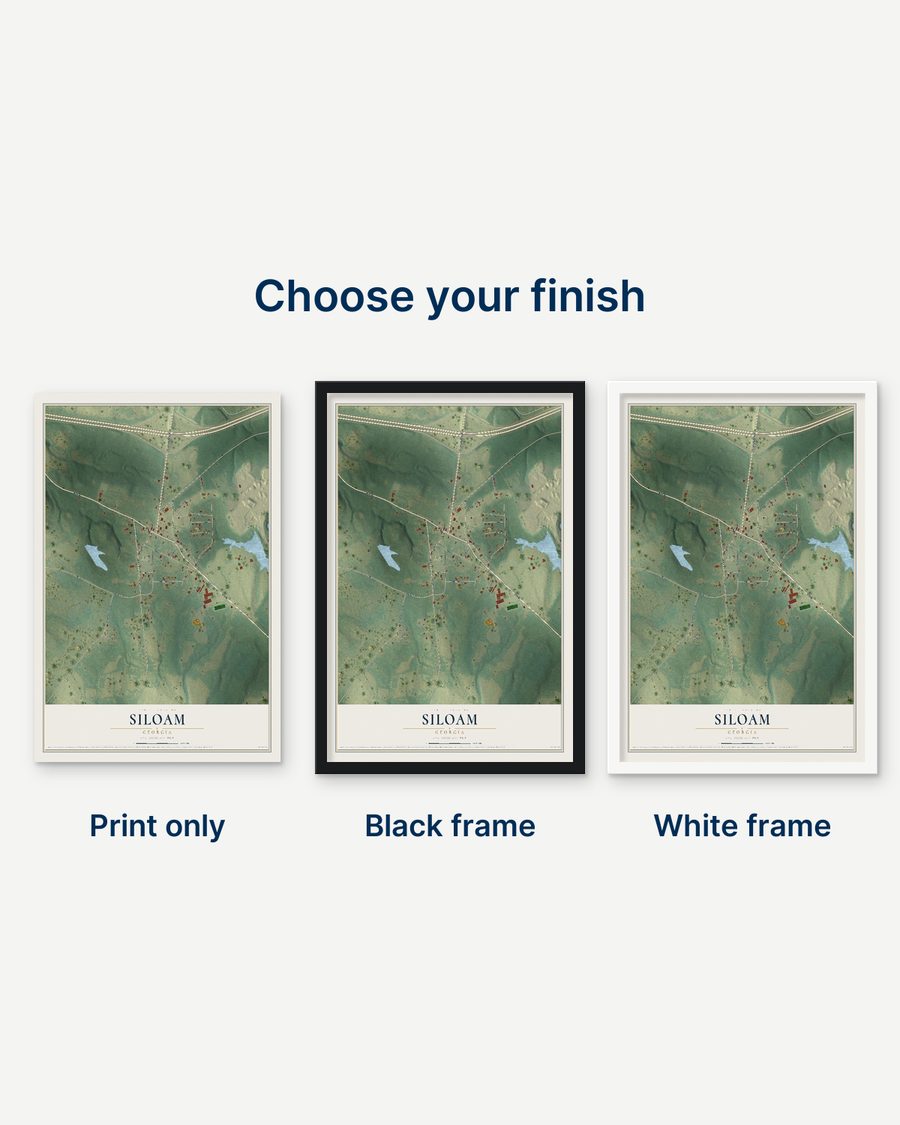 The Siloam, Georgia map as a print only, in a black frame and in a white frame