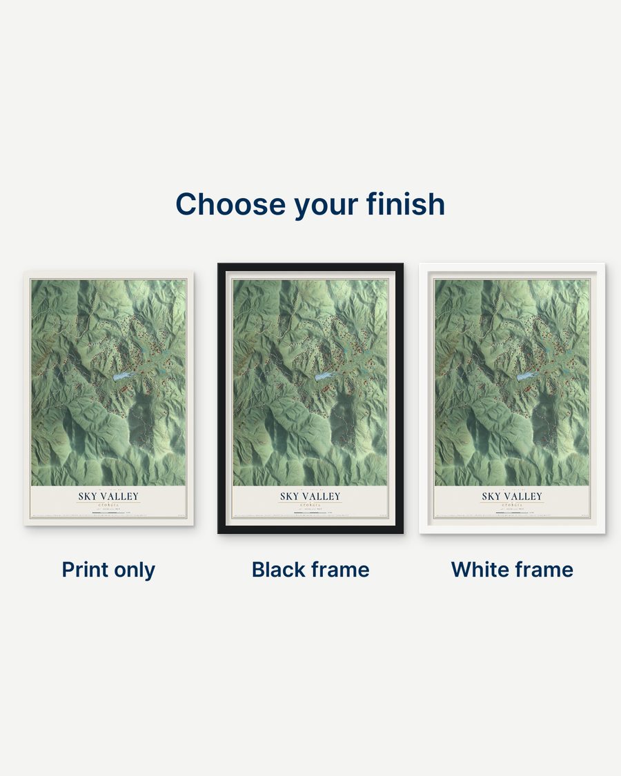 The Sky Valley, Georgia map as a print only, in a black frame and in a white frame