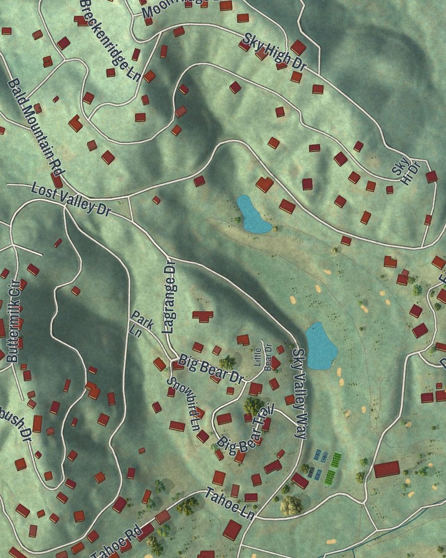 Close-up of Sky Valley streets on the map