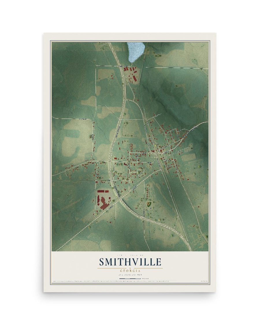 Smithville, Georgia map print, 12 x 18 in, print only