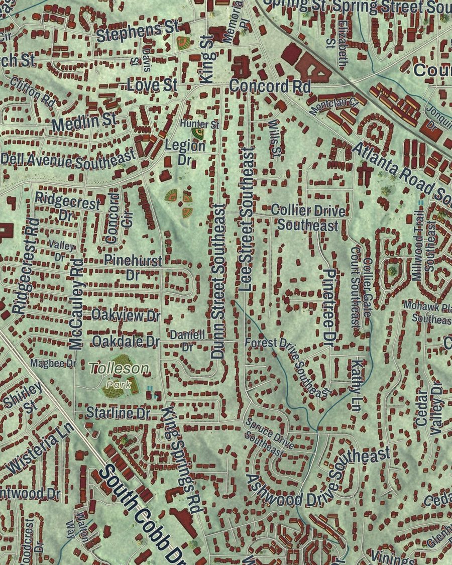 Close-up of Smyrna streets on the map