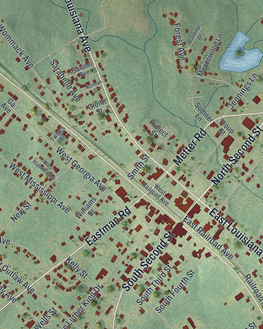 Close-up of Soperton streets on the map