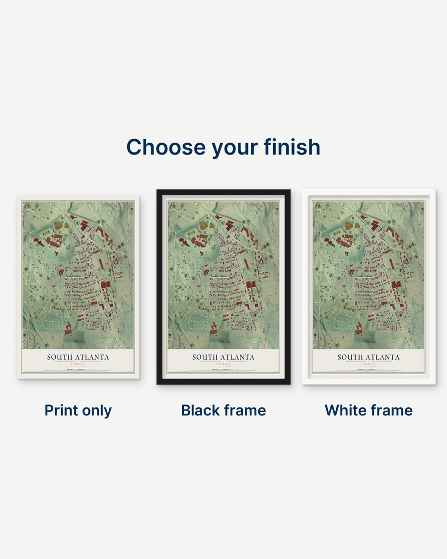 The South Atlanta, Georgia map as a print only, in a black frame and in a white frame