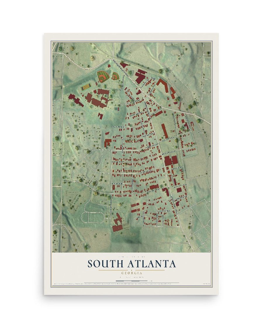 South Atlanta, Georgia map print, 12 x 18 in, print only