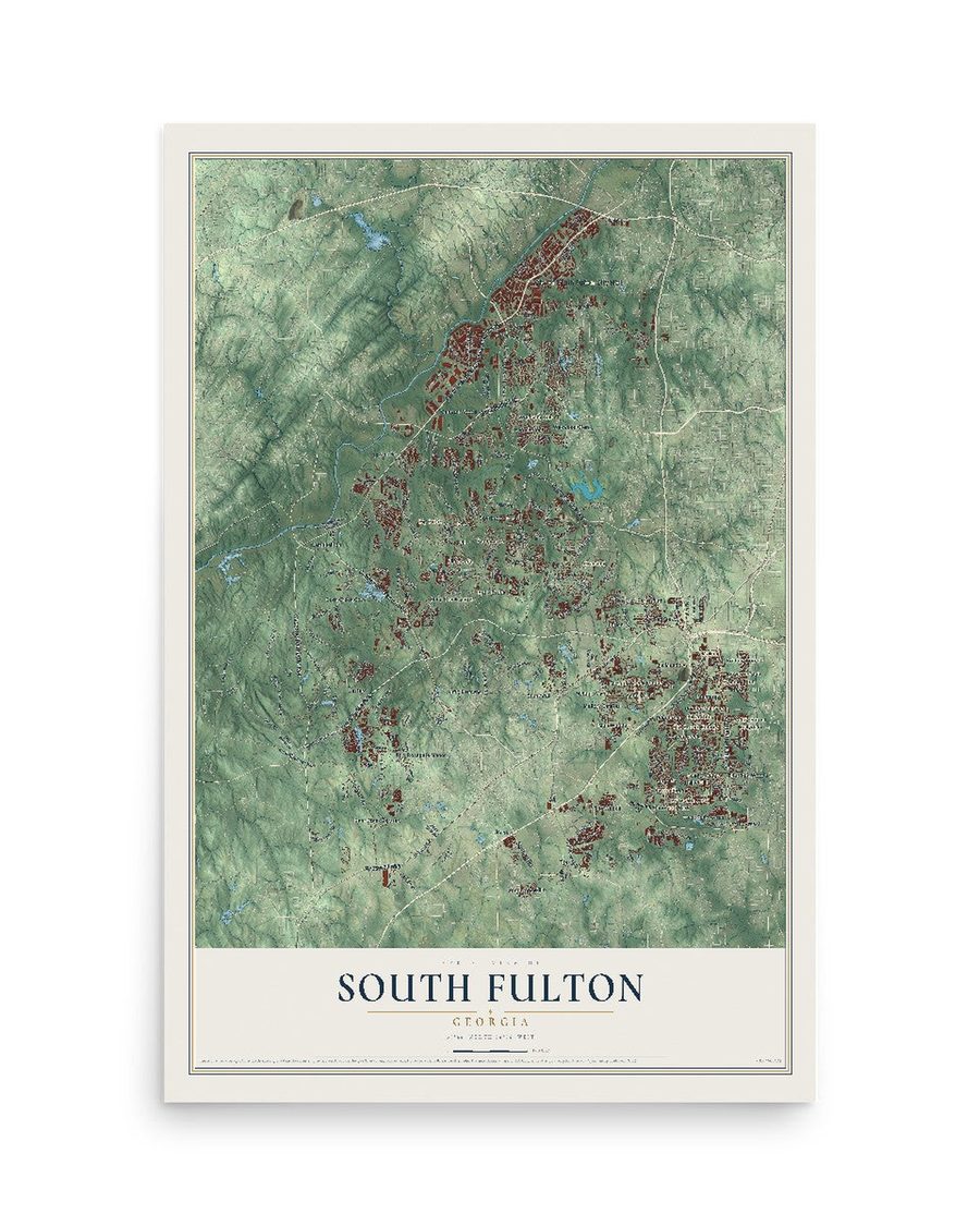 South Fulton, Georgia map print, 12 x 18 in, print only