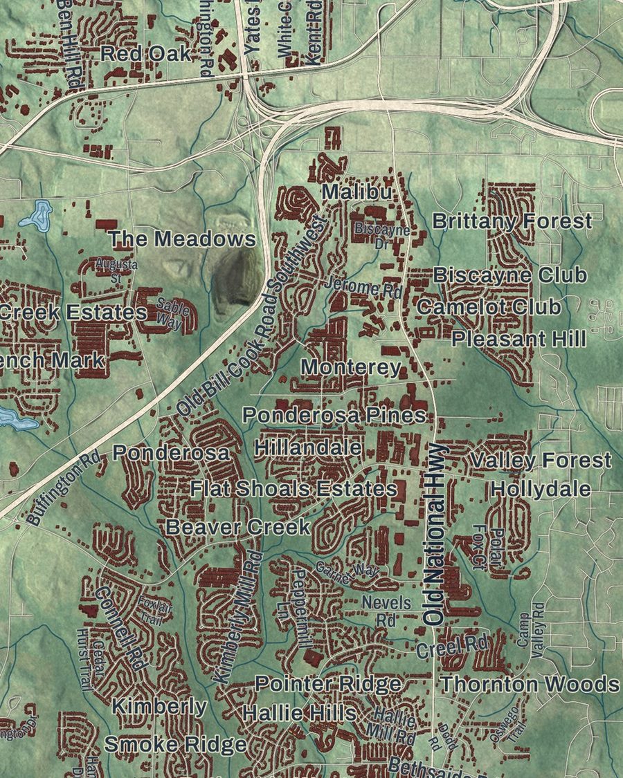 Close-up of South Fulton streets on the map