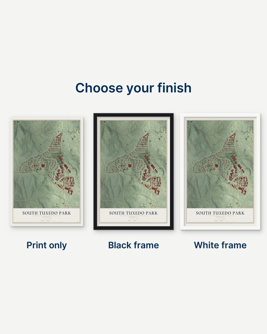 The South Tuxedo Park, Georgia map as a print only, in a black frame and in a white frame