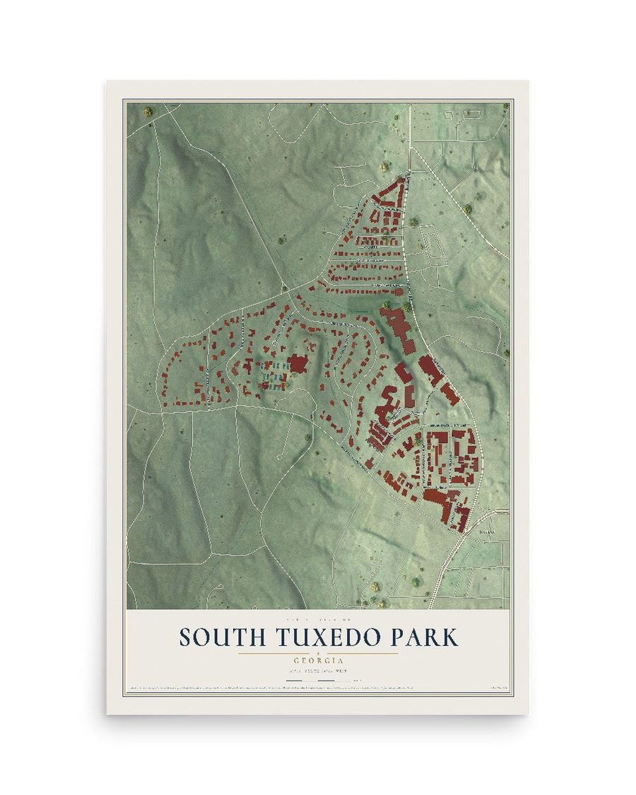 South Tuxedo Park, Georgia map print, 12 x 18 in, print only