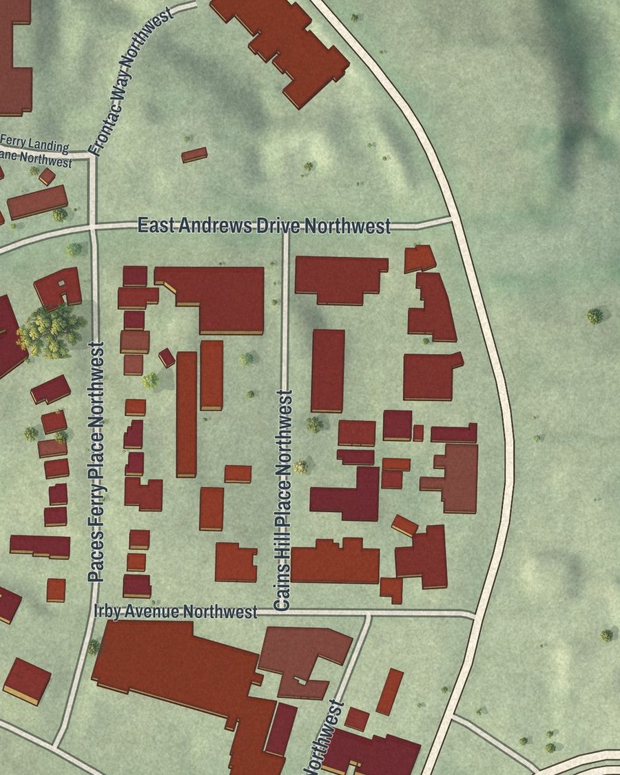 Close-up of South Tuxedo Park streets on the map