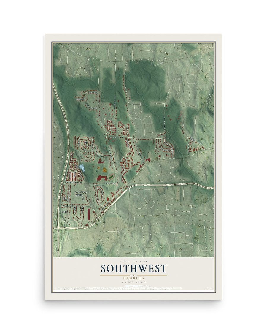 Southwest, Georgia map print, 12 x 18 in, print only