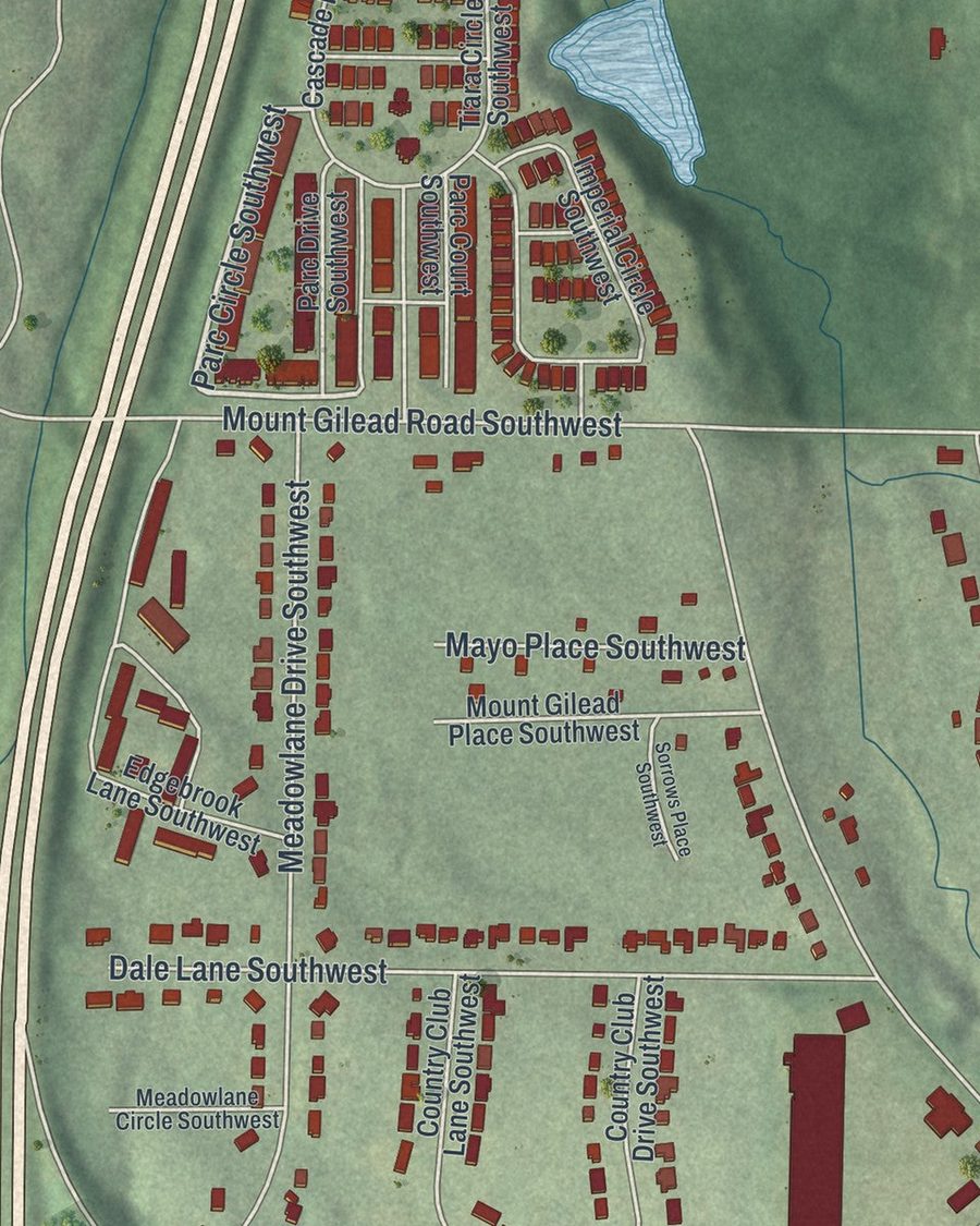Close-up of Southwest streets on the map