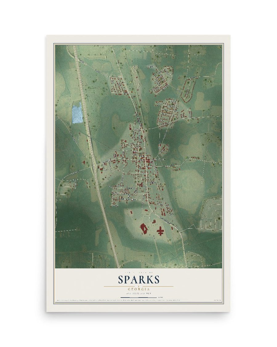 Sparks, Georgia map print, 12 x 18 in, print only