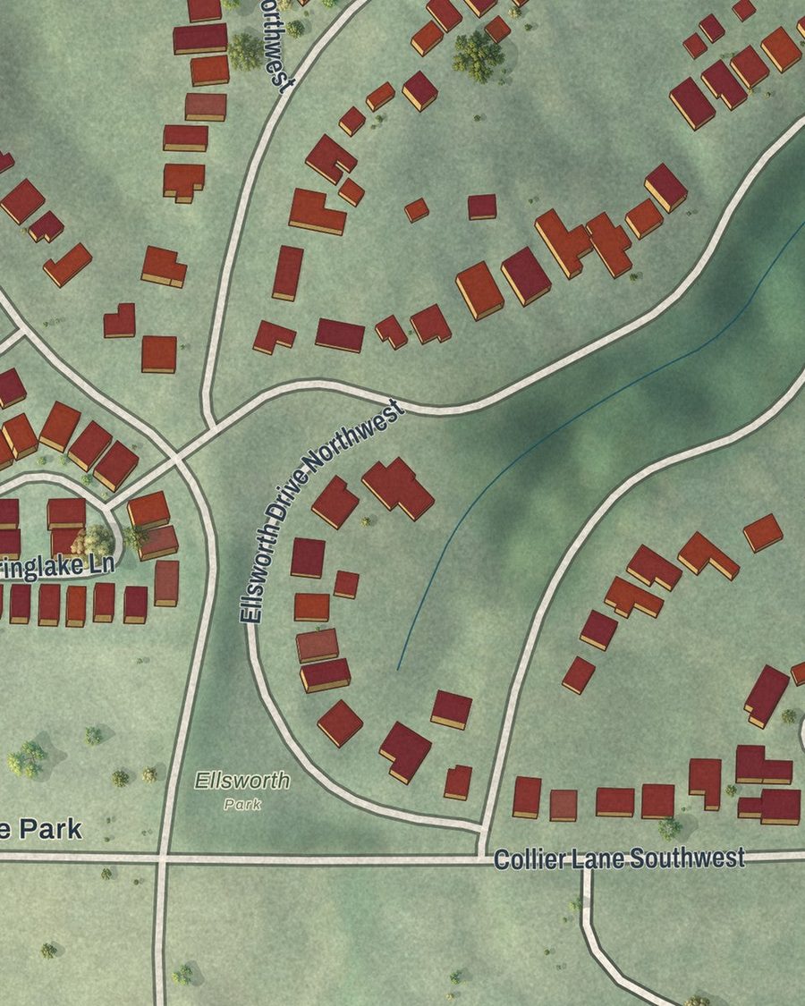 Close-up of Springlake streets on the map