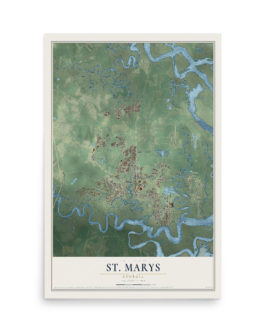 St. Marys, Georgia map print, 12 x 18 in, print only