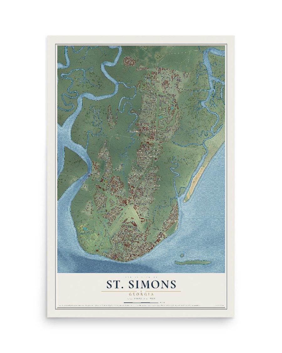 St. Simons, Georgia map print, 12 x 18 in, print only