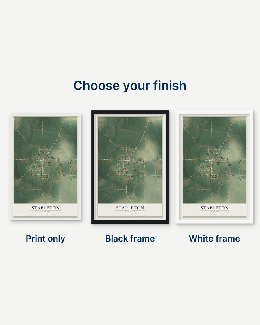 The Stapleton, Georgia map as a print only, in a black frame and in a white frame
